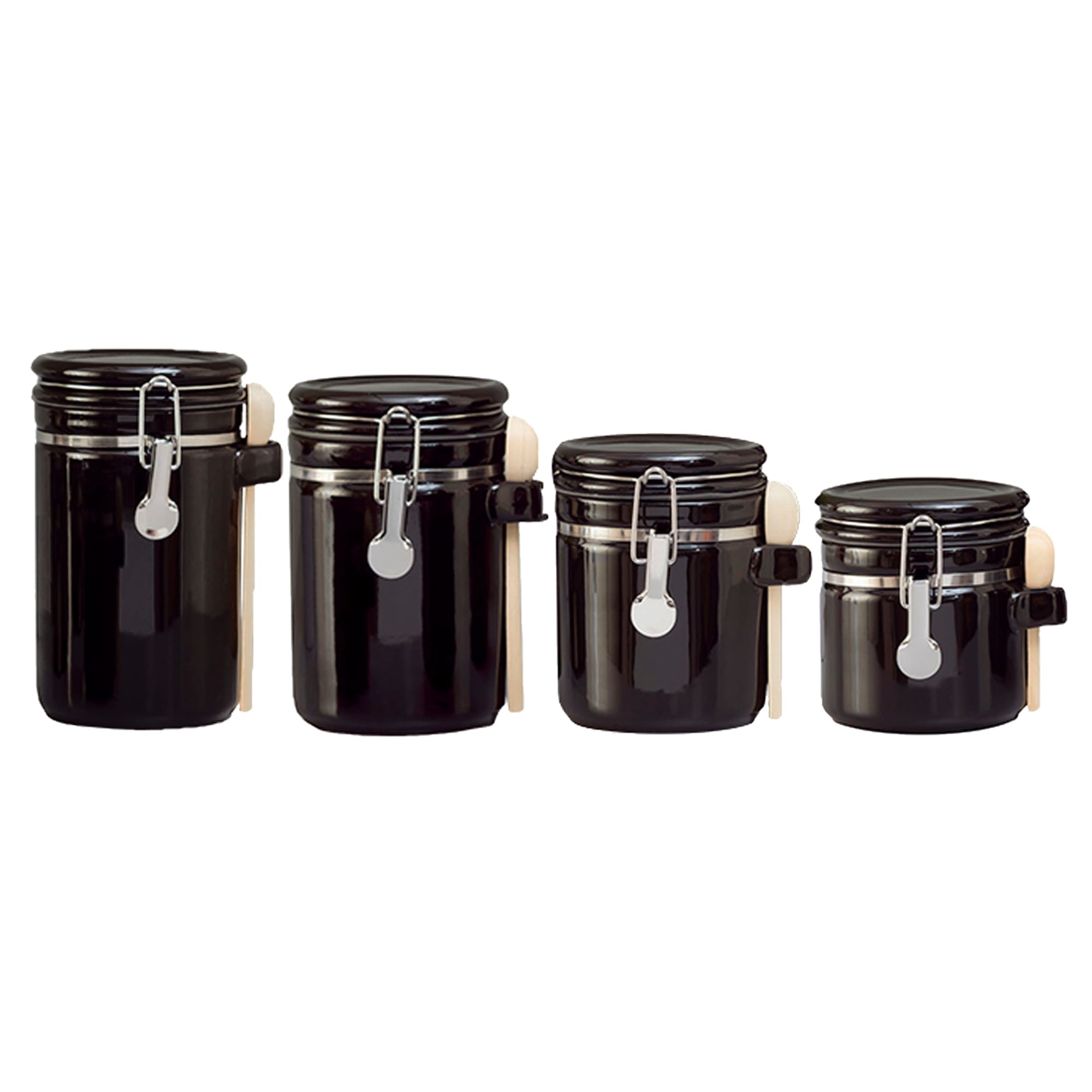 Home Basics 4 Piece Ceramic Canister Set with Wooden Spoons, Black $20.00 EACH, CASE PACK OF 2