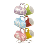 Load image into Gallery viewer, Home Basics 6 Piece Daisy  Mug Set with Stand, Multi-Color $10.00 EACH, CASE PACK OF 6
