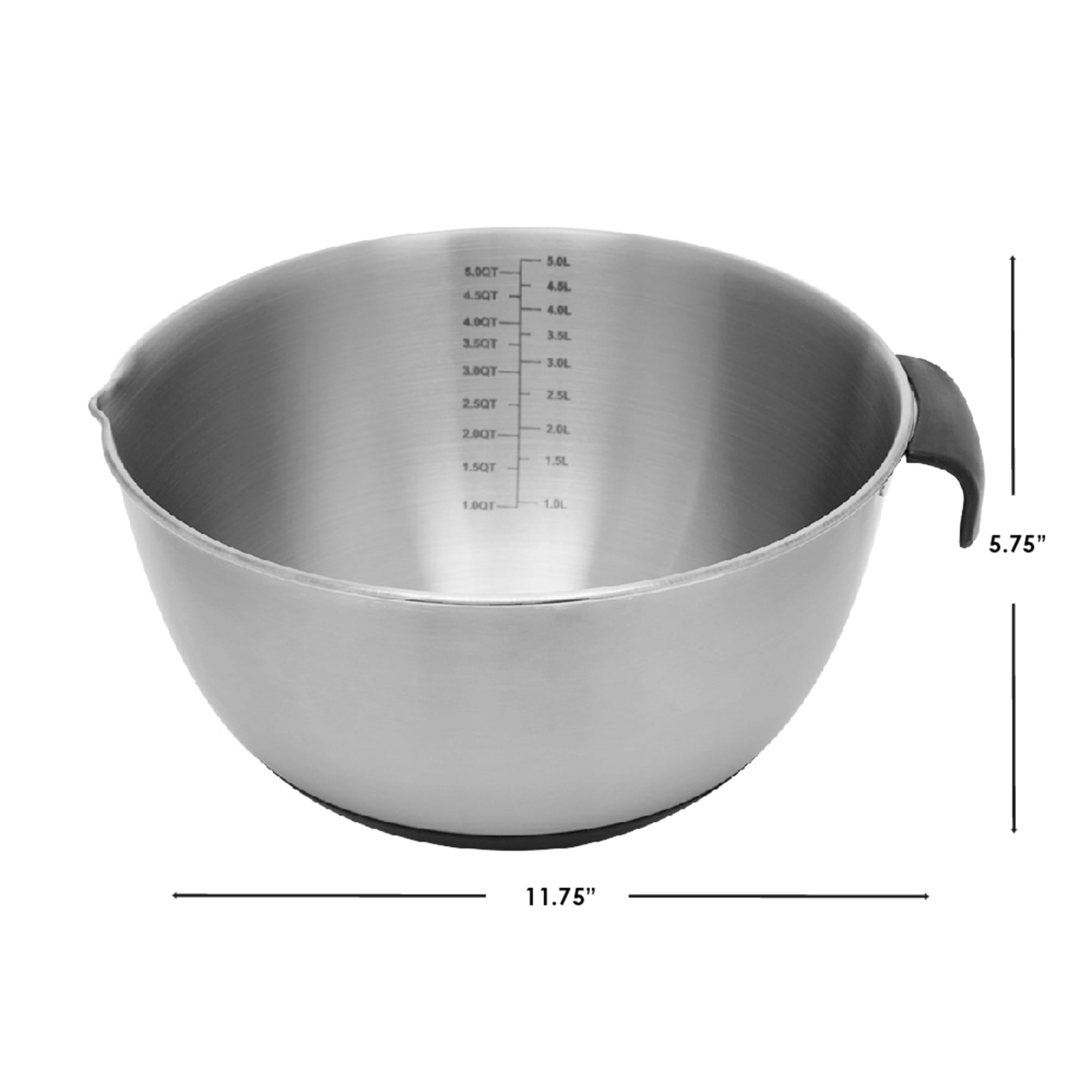 Home Basics 5 Qt. Stainless Steel Mixing Bowl with Measurements, Non-Skid Bottom, Handle and Pour Spout $6.00 EACH, CASE PACK OF 12