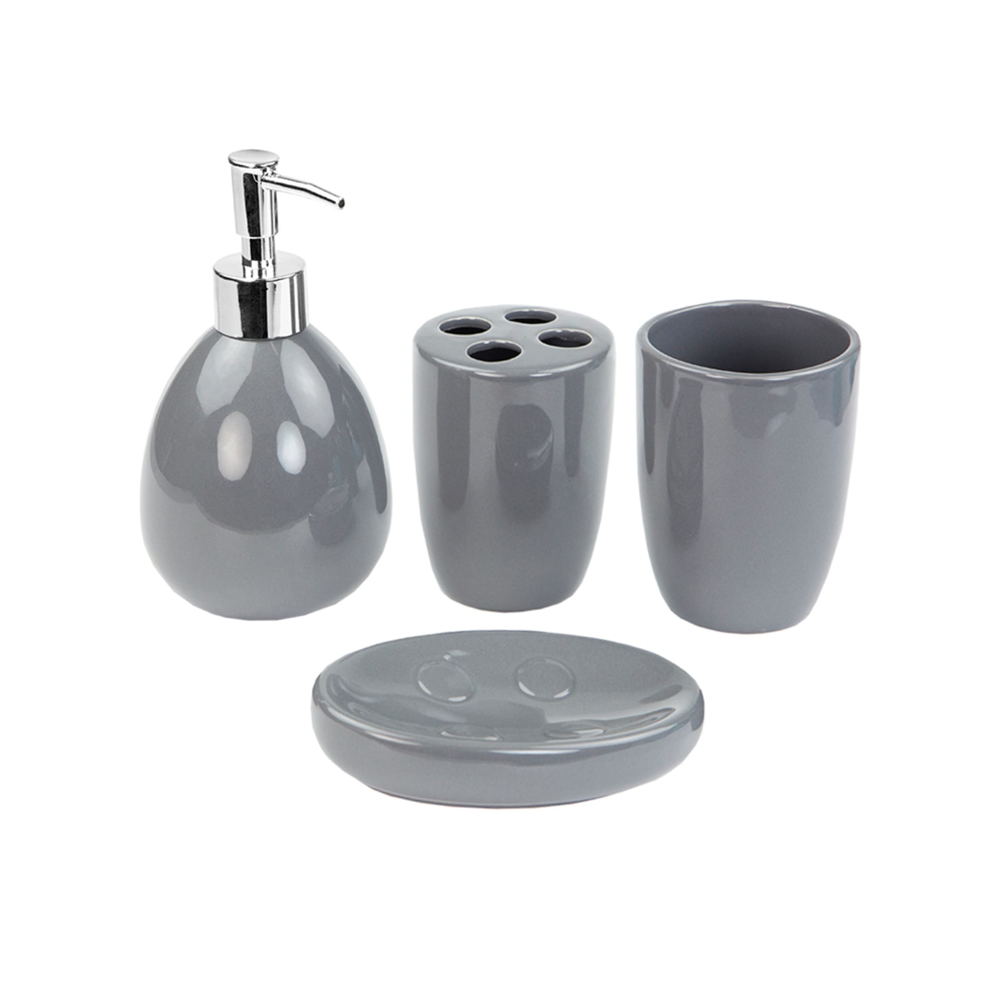 Home Basics 4 Piece Bath Accessory Set, Grey $10.00 EACH, CASE PACK OF 12