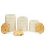 Load image into Gallery viewer, Home Basics Diamond Stripe 3 Piece Ceramic Canister Set with Bamboo Top, White $20.00 EACH, CASE PACK OF 3
