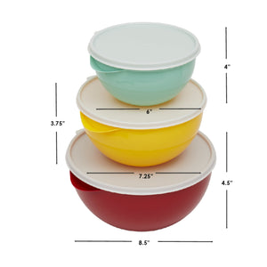 Home Basics Plastic 3 Piece Nesting Mixing Bowl Set with Lids, Multi $6.00 EACH, CASE PACK OF 6