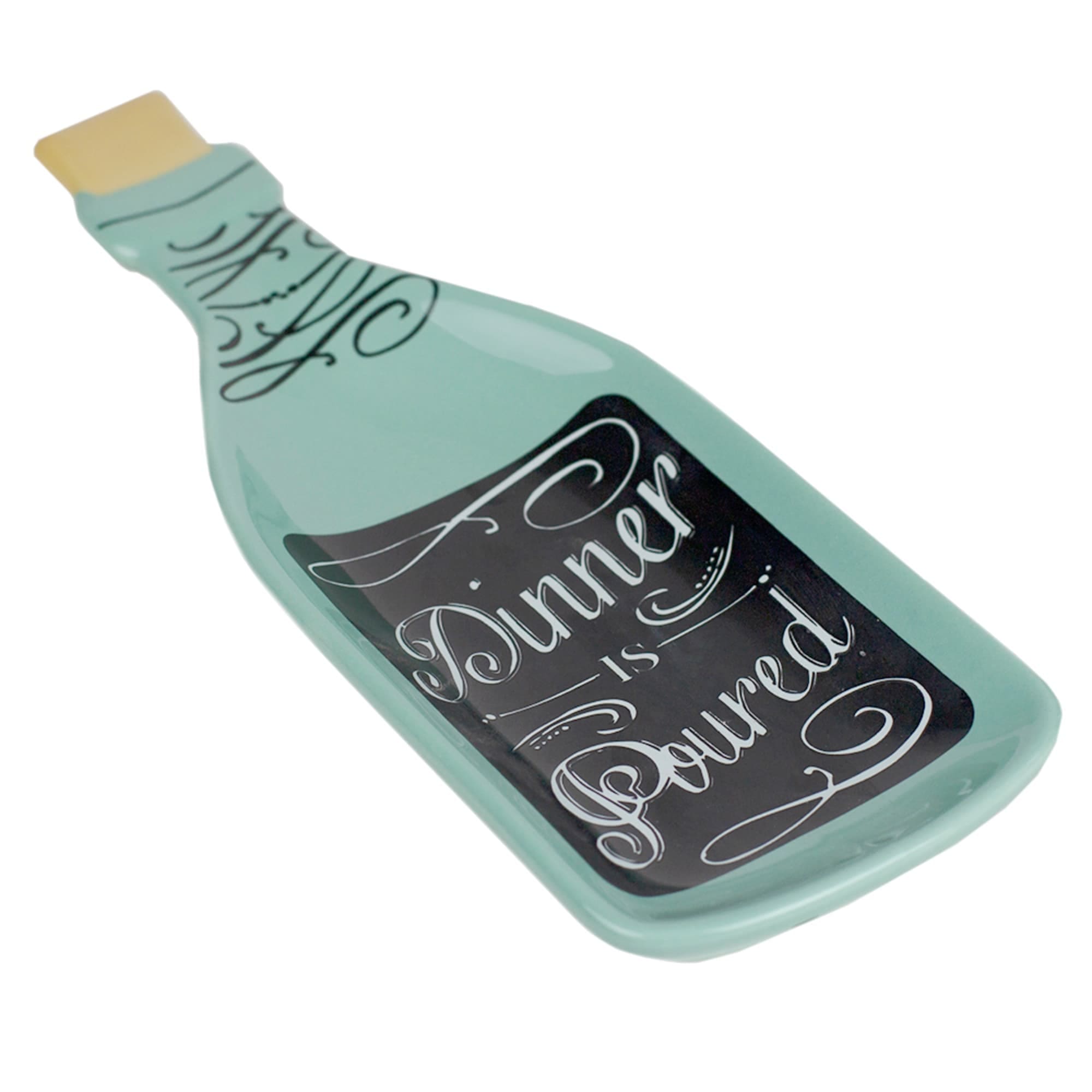 Home Basics Dinner is Poured Wine Shape Ceramic Spoon Rest, Teal $4.00 EACH, CASE PACK OF 24