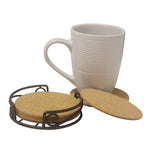 Load image into Gallery viewer, Home Basics Natural Cork 6 Piece Coaster Set with Scroll Collection Steel Holder $4.00 EACH, CASE PACK OF 12
