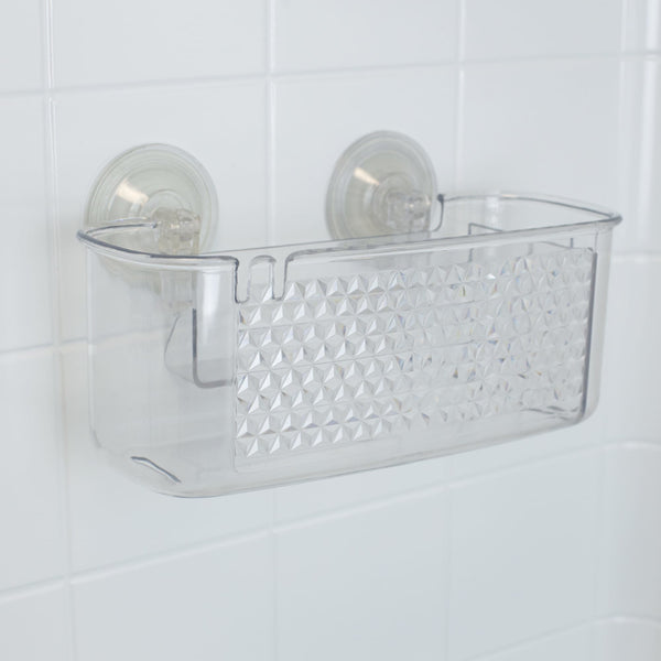 Home Basics Wide Plastic Bath Caddy with Suction Cups, Clear, SHOWER