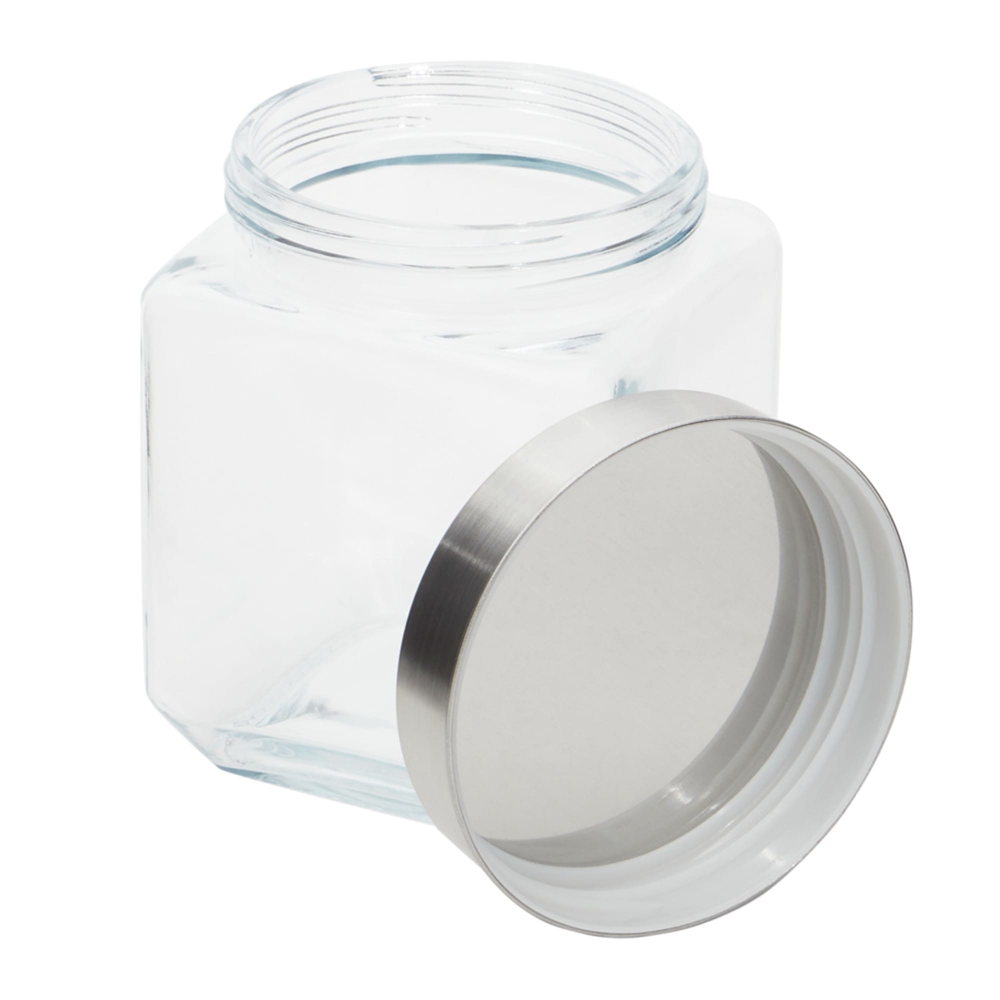 Home Basics 40 oz. Square Glass Canister with Brushed Stainless Steel Screw-on Lid Clear $2.50 EACH, CASE PACK OF 24