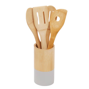 Home Basics 4 Piece Bamboo Cooking Utensil Set with Holder - Silver
