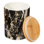 Load image into Gallery viewer, Home Basics Marble Like Medium Ceramic Canister with Bamboo Top, Black
 $6.00 EACH, CASE PACK OF 12
