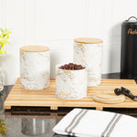 Load image into Gallery viewer, Home Basics 3 Piece Marble Print Ceramic Canister Set With Bamboo Tops, White $20.00 EACH, CASE PACK OF 3
