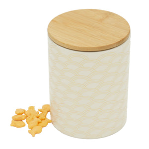 Home Basics Scallop Medium Ceramic Canister with Bamboo Top $6.00 EACH, CASE PACK OF 12