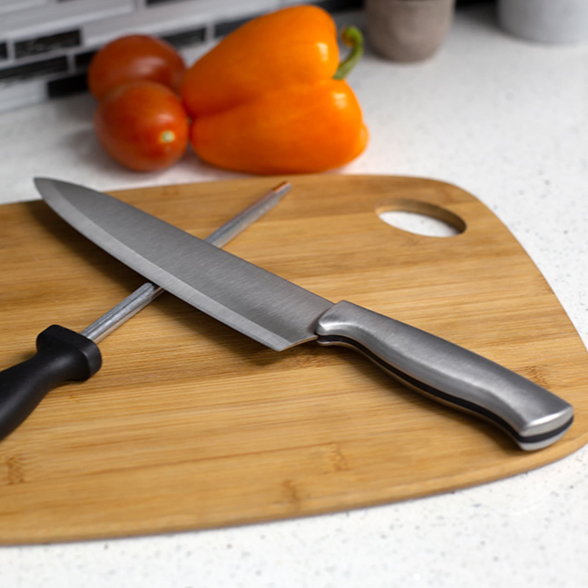 Home Basics Stainless Steel Knife Set with Knife Blade Sharpener, Grey $6.00 EACH, CASE PACK OF 12