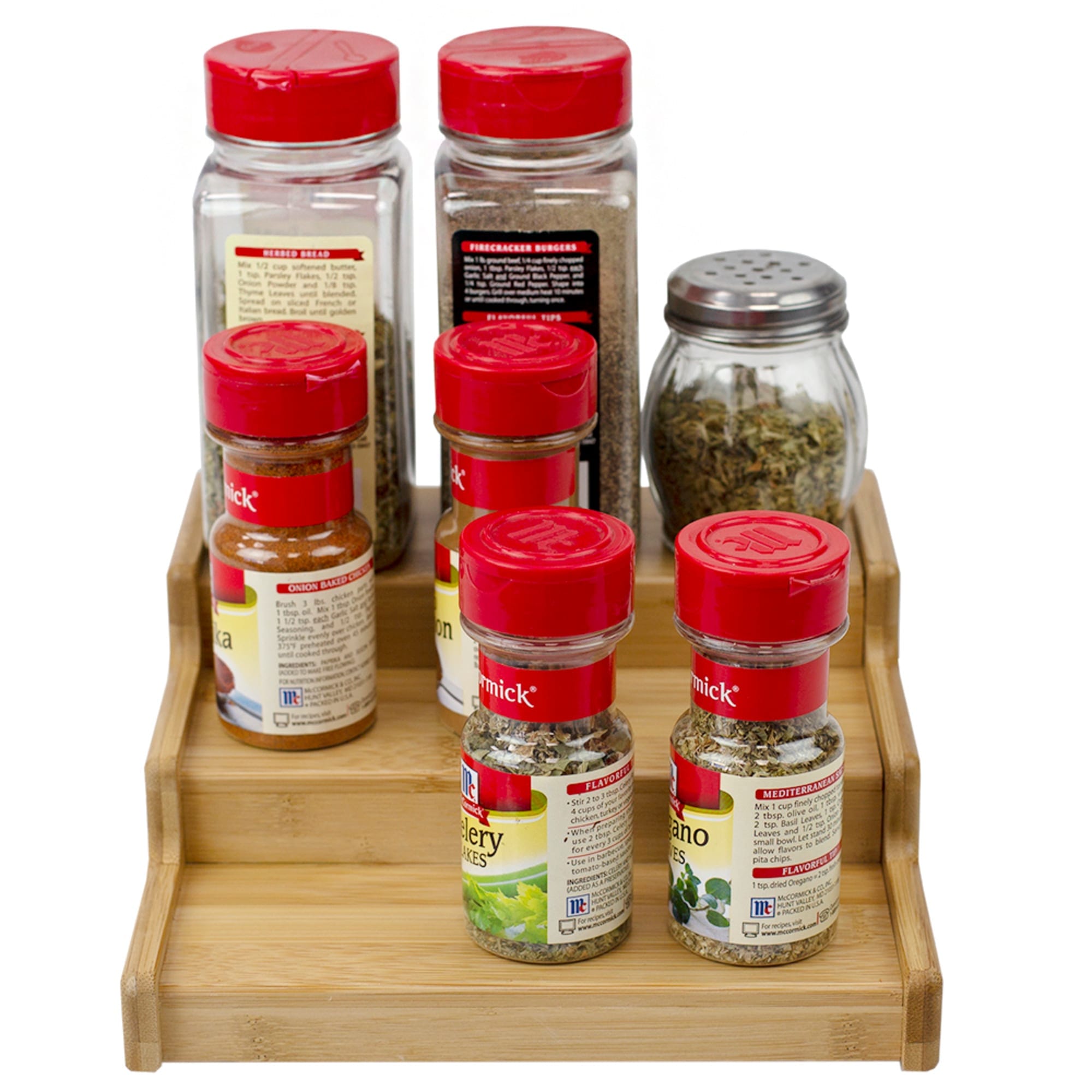 Wooden Spice Glass Jars Organizer - Expandable 3-Tier Shelf