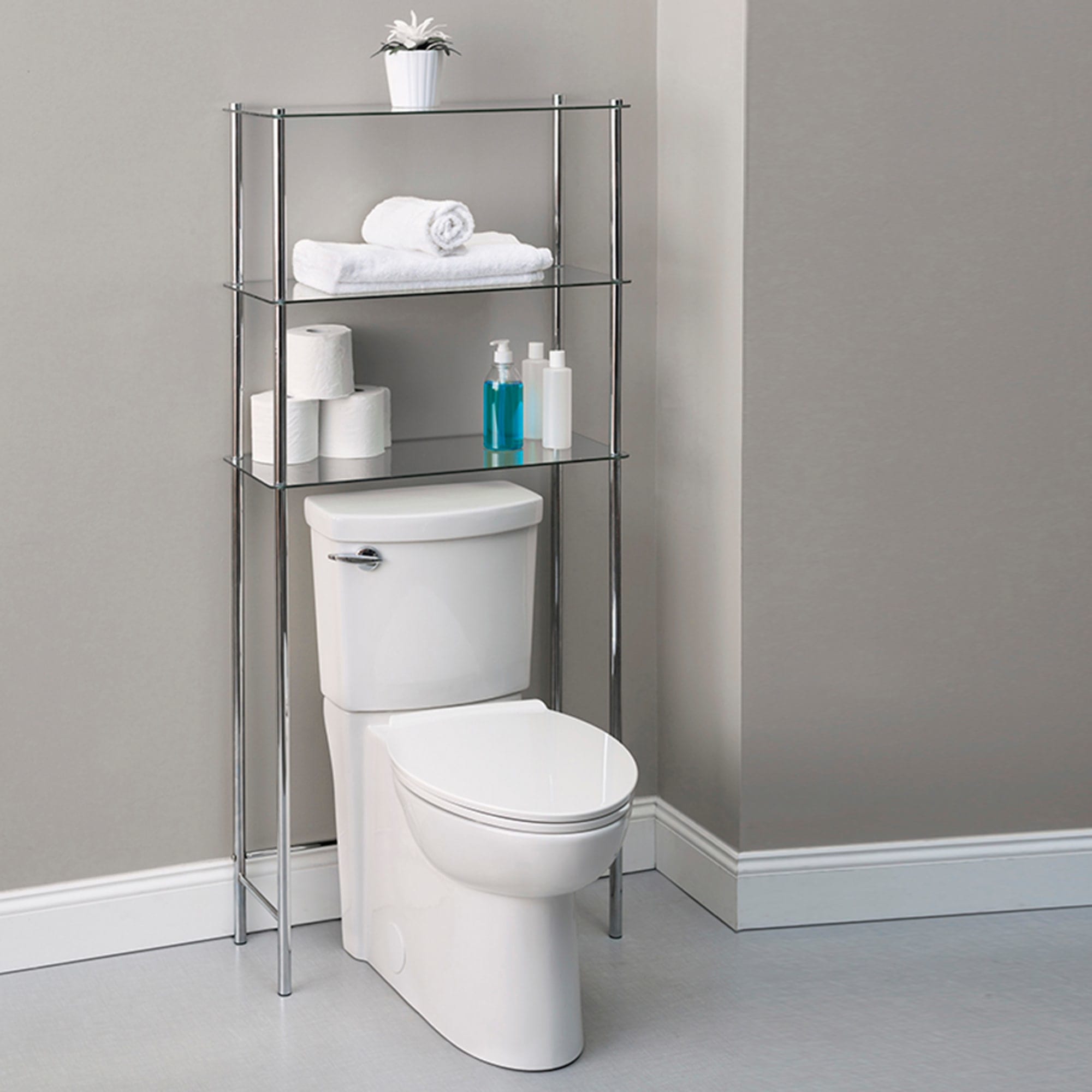 Home Basics 3 Tier  Over the Toilet Space Saver with Tempered Glass Shelves, Chrome $70.00 EACH, CASE PACK OF 4