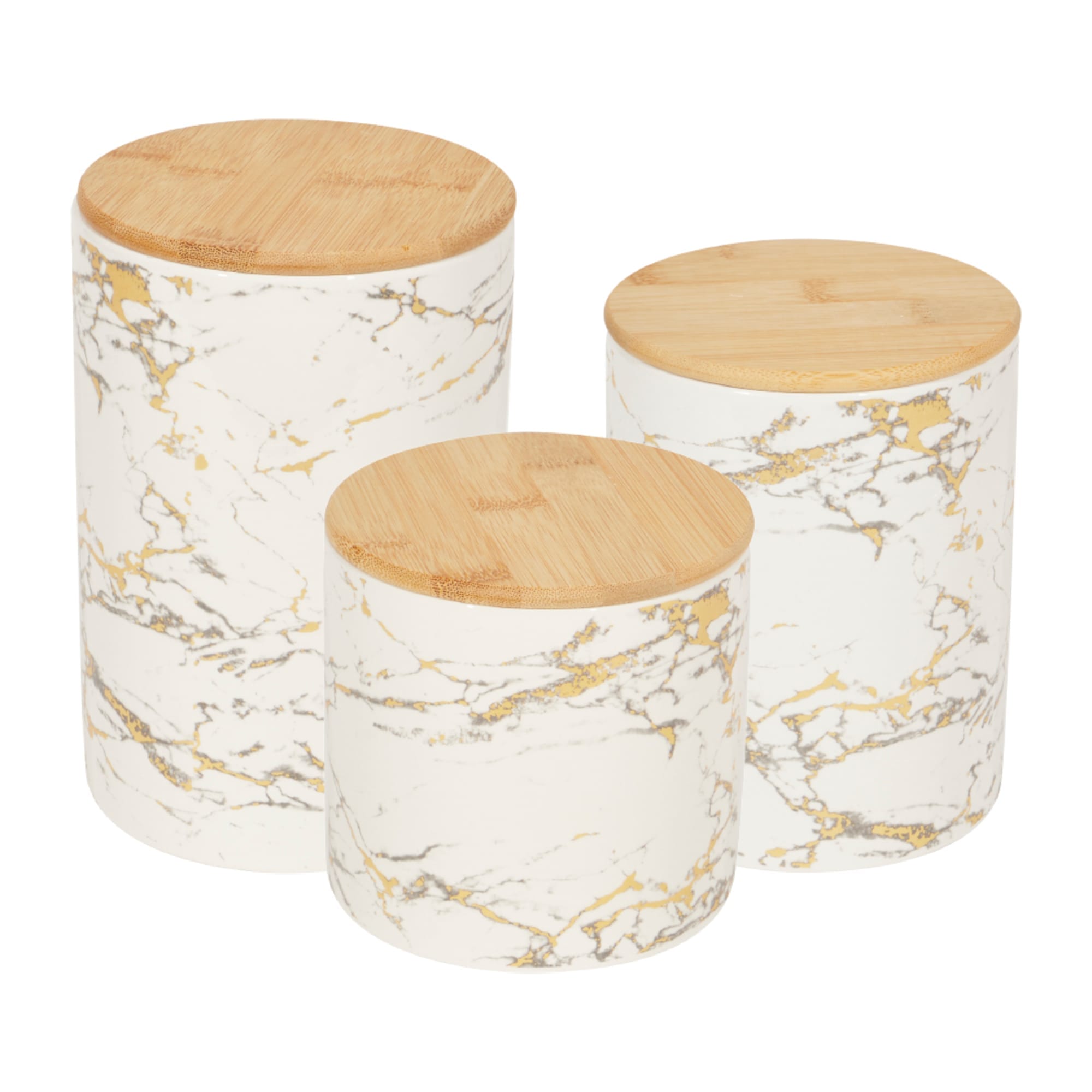 Home Basics 3 Piece Marble Print Ceramic Canister Set With Bamboo Tops, White $20.00 EACH, CASE PACK OF 3