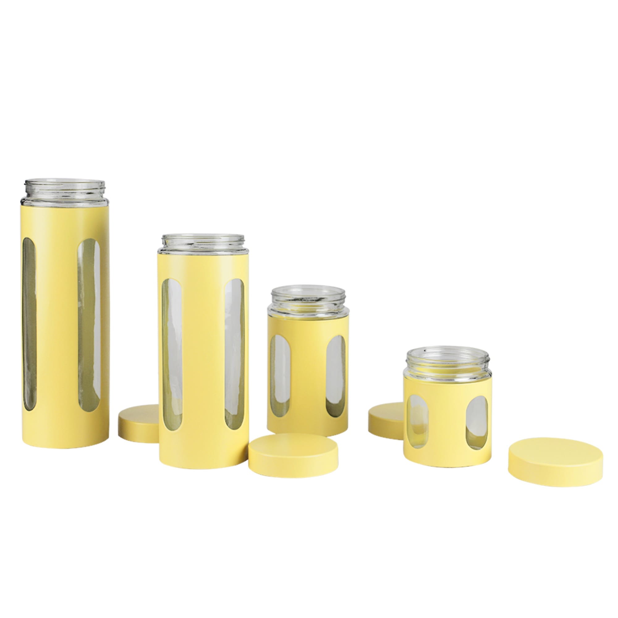 Home Basics 4 Piece Stainless Steel Canisters with Multiple Peek-Through Windows, Yellow $12.00 EACH, CASE PACK OF 4