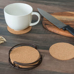 Load image into Gallery viewer, Home Basics Natural Cork 6 Piece Coaster Set with Scroll Collection Steel Holder $4.00 EACH, CASE PACK OF 12
