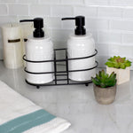 Load image into Gallery viewer, Home Basics 2 Piece Embossed Glazed Ceramic Soap Dispenser with Dual Compartment Metal Rack, White $10.00 EACH, CASE PACK OF 6
