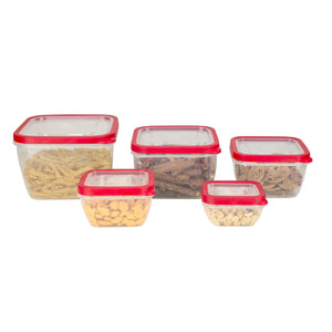 Home Basics 10 Piece Spill-Proof Square Plastic Food Storage Container with Ventilated, Snap-On Lids, Red $7.50 EACH, CASE PACK OF 12