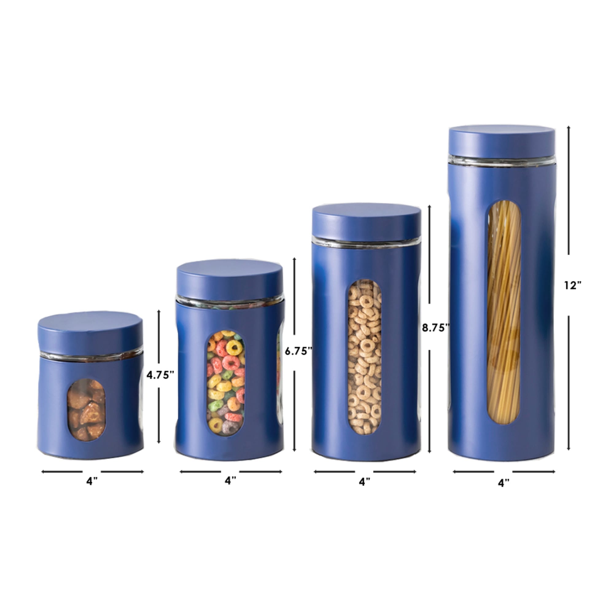 Home Basics 4 Piece Metal Canisters with Multiple Peek-Through Windows, Navy $12.00 EACH, CASE PACK OF 4
