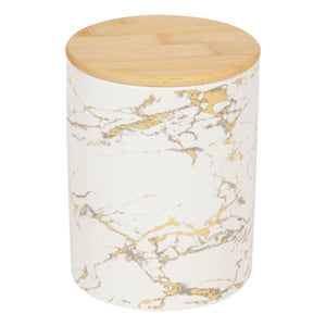 Home Basics Medium Marble Like Medium Ceramic Canister with Bamboo Top, White $6.00 EACH, CASE PACK OF 12