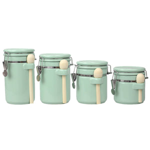 Home Basics 4 Piece Ceramic Canisters with Easy Open Air-Tight Clamp Top Lid and Wooden Spoons, Mint $20.00 EACH, CASE PACK OF 2