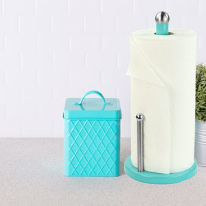 Home Basics Trellis Collection Small Tin Canister, Turquoise $5.00 EACH, CASE PACK OF 12