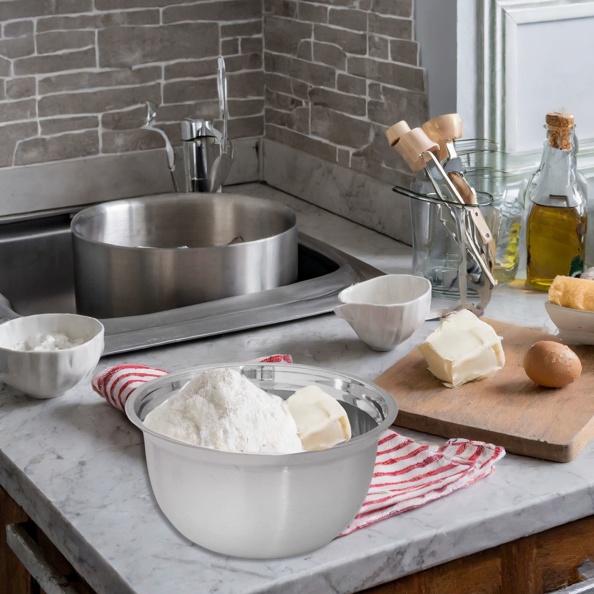 Home Basics 5 QT Stainless Steel Beveled Anti-Skid Mixing Bowl, Silver $5.00 EACH, CASE PACK OF 24