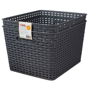 Home Basics Crossweave  14" x 11.5" x 8.75" Multi-Purpose Stackable Plastic Storage Basket, (Pack of 2) - Assorted Colors