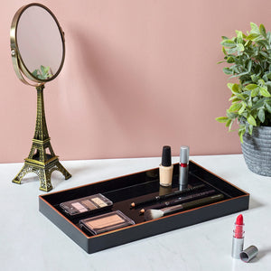 Home Basics 7" x 14" Decorative Vanity Tray with Contrasting Gold Trim, Black $5.00 EACH, CASE PACK OF 8