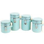 Load image into Gallery viewer, Home Basics 4 Piece Ceramic Canister Set with Wooden Spoons, Turquoise $20.00 EACH, CASE PACK OF 2
