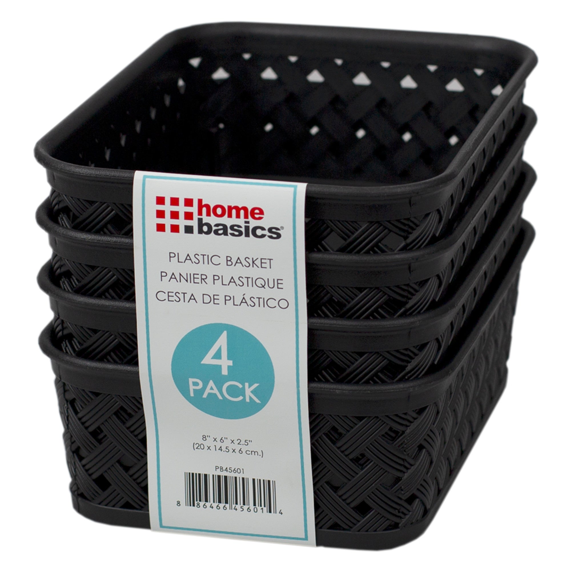 Home Basics Triple Woven 7.75" x 5.25" x 2.5" Multi-Purpose Stackable Plastic Storage Basket, (Pack of 4) - Assorted Colors
