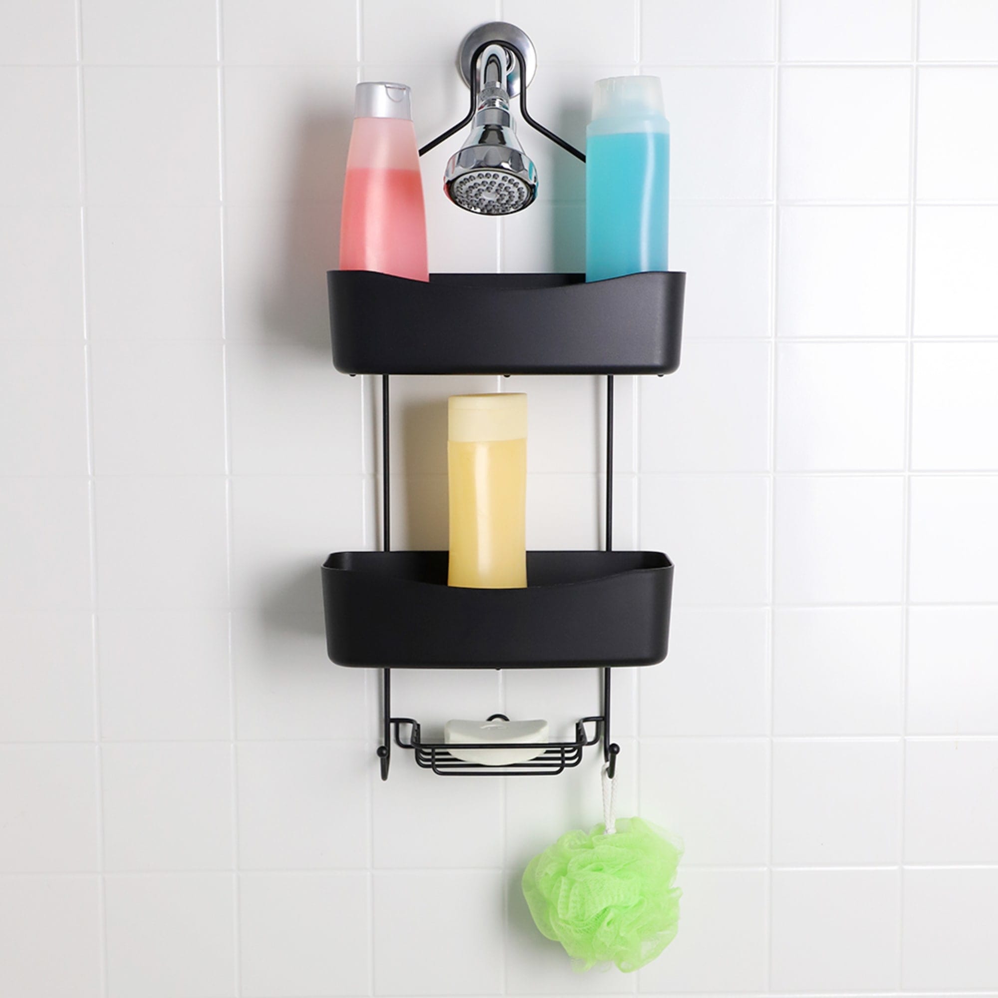 3 Tier Hanging Shower Caddy Over Shower Head w/ Hooks & Soap Baskets  Bathroom