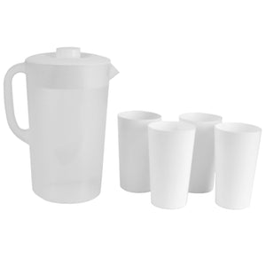 Home Basics 2 LT Classic Plastic Pitcher with Four Tumblers, White $5.00 EACH, CASE PACK OF 6