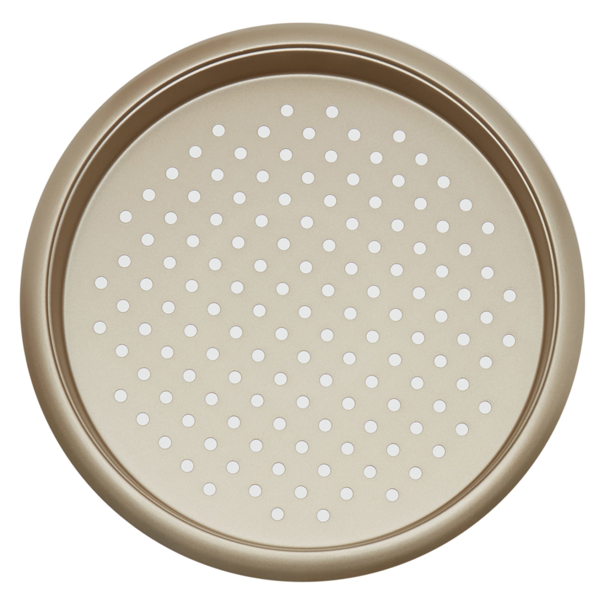 Home Basics Aurelia Non-Stick 13.75” x 1” Carbon Steel Perforated Pizza Pan, Gold $6.00 EACH, CASE PACK OF 12