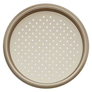 Home Basics Aurelia Non-Stick 13.75” x 1” Carbon Steel Perforated Pizza Pan, Gold $6.00 EACH, CASE PACK OF 12