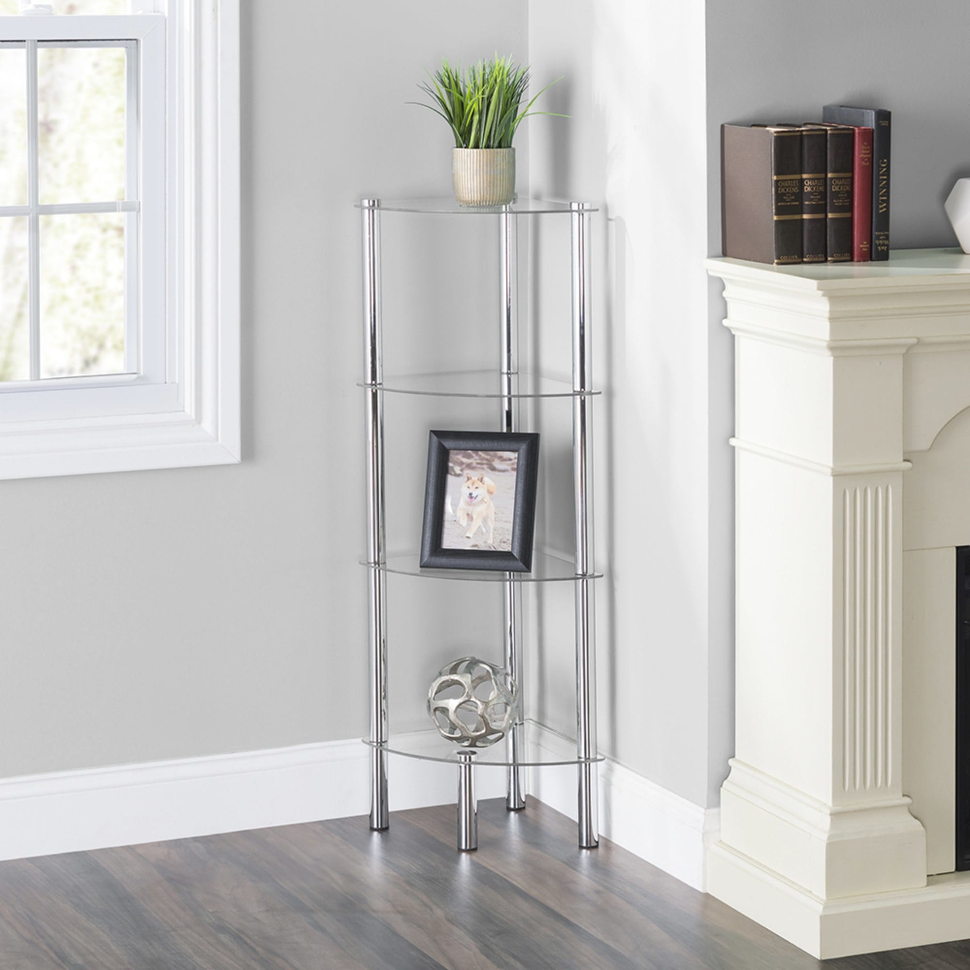 Home Basics 4 Tier Multi Use Arc Glass Corner Shelf, Clear $50.00 EACH, CASE PACK OF 3