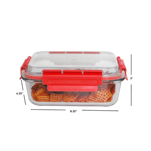 Home Basics Leak Proof  35oz. Rectangle Glass Food Storage Container with Air-tight Plastic Lid, Red $6.00 EACH, CASE PACK OF 12