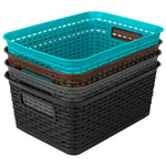 Load image into Gallery viewer, Home Basics  Medium Stackable Multi-Purpose Tightly Woven Plastic Basket with Cut-Out Handles - Assorted Colors
