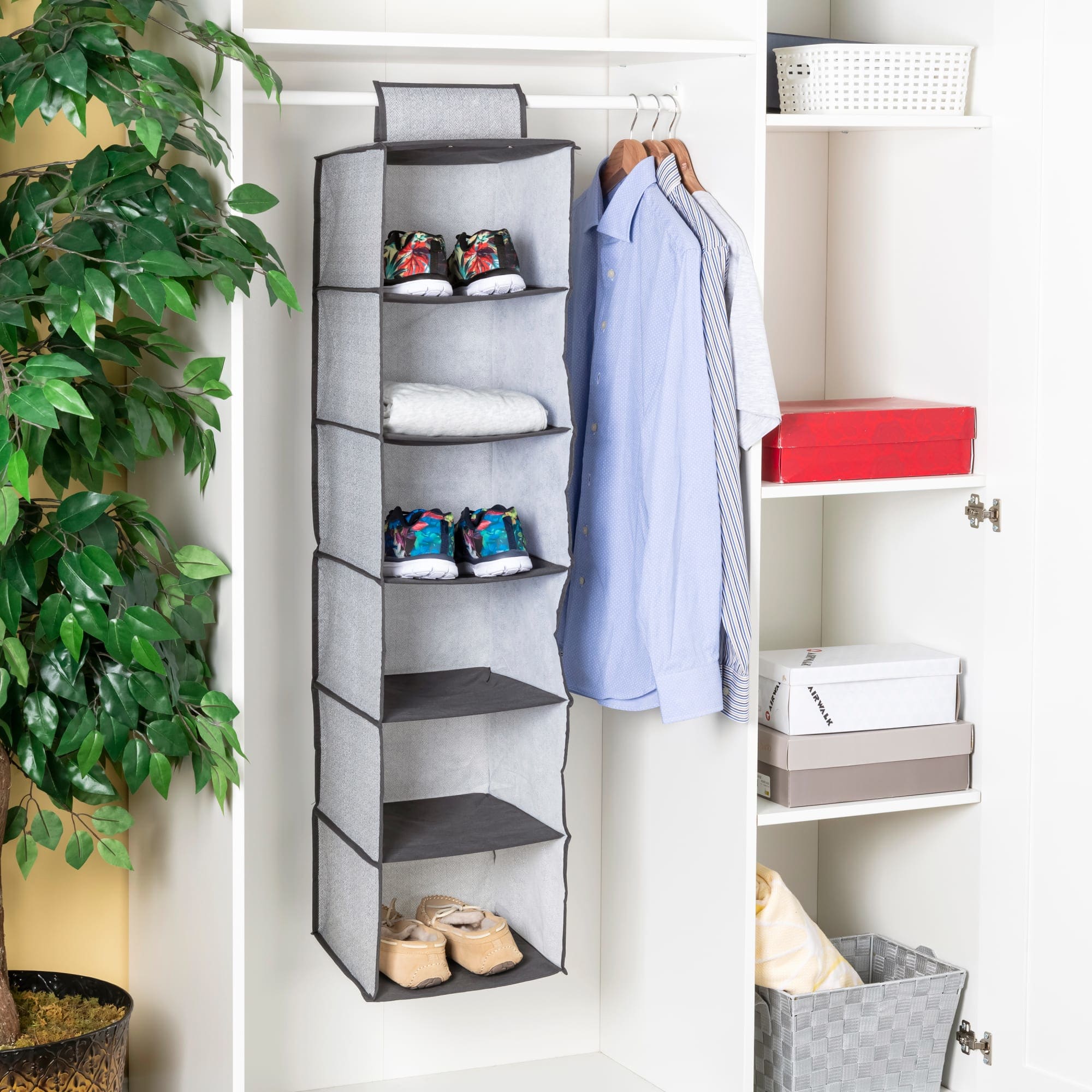 Home Basics Herringbone 6 Shelf Non-woven Hanging Closet Organizer, Grey $5.00 EACH, CASE PACK OF 12