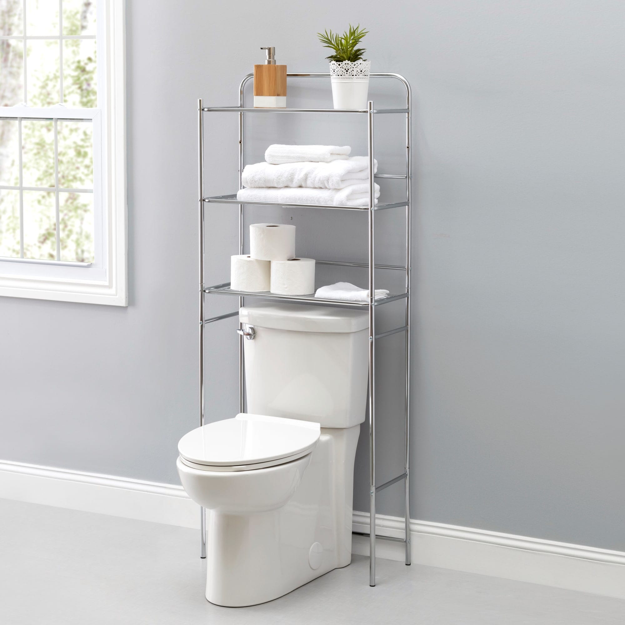 Over The Toilet Storage Stand Space-Saving Bathroom Organizer Rack 3-Tier  Shelf