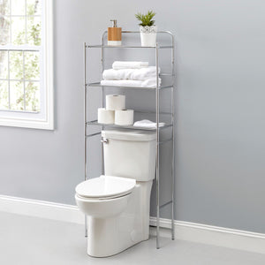 Home Basics 3 Tier Steel Space Saver Over the Toilet Bathroom Shelf with  Open Shelving, Chrome, BATH ORGANIZATION