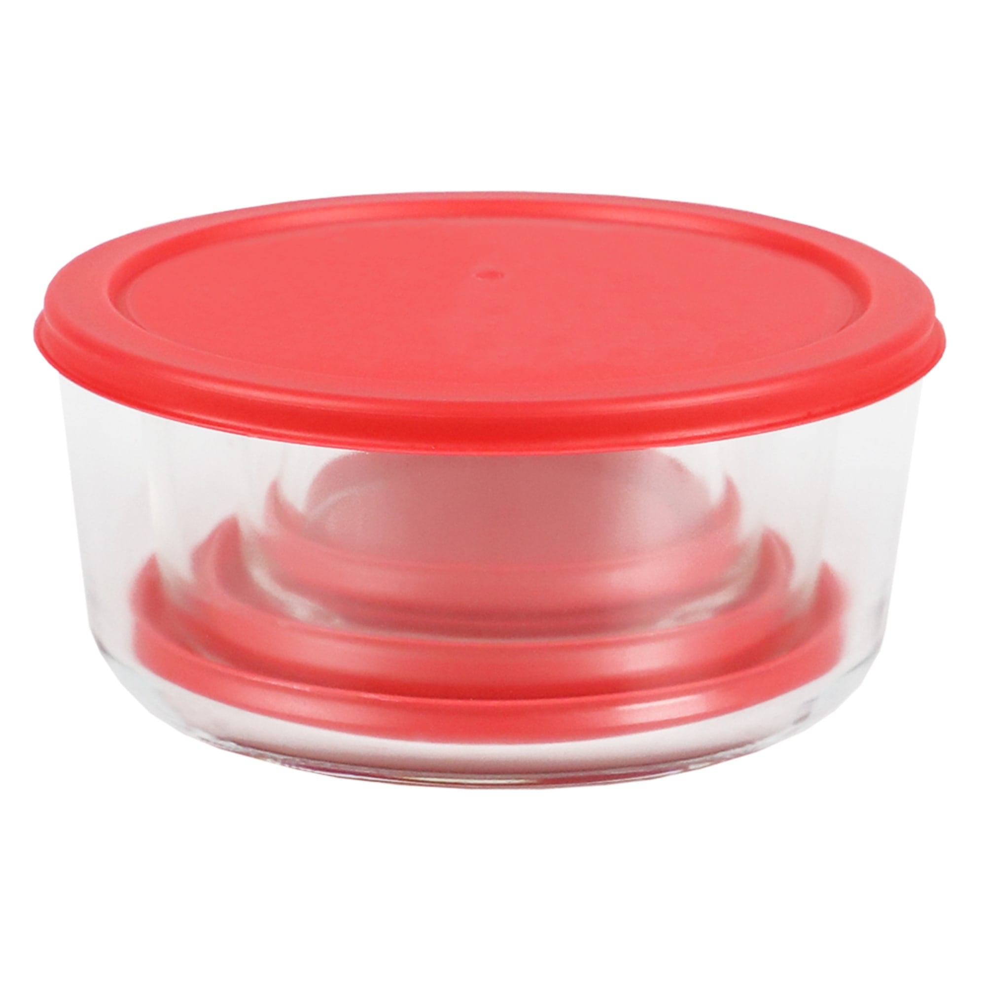 Home Basics Round 8 oz. Borosilicate Glass Food Storage Container with Red Lid $2.00 EACH, CASE PACK OF 12