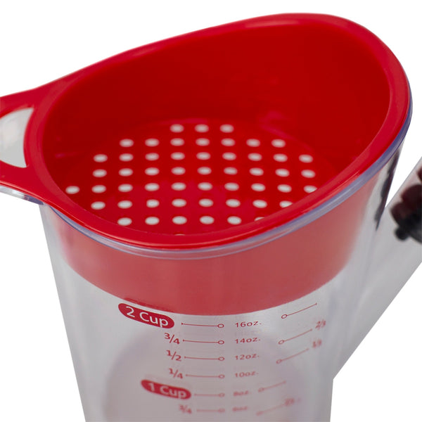 Home Basics 2 Cup Plastic Fat Separator Easy Grip Handle, Red, FOOD PREP