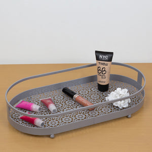 Home Basics Oval Lace Decorative Plastic  Vanity Tray with Rounded Feet, Grey $10.00 EACH, CASE PACK OF 12