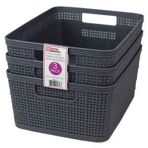 Home Basics Trellis 10" x 7.25" x 4.25" Multi-Purpose Stackable Plastic Storage Basket, (Pack of 3) - Assorted Colors