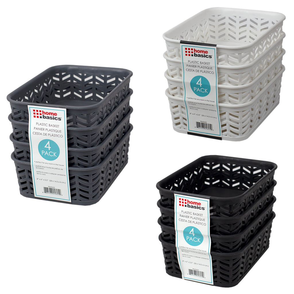 Home Basics Chevron 7.75" x 5.5" x 2.5"  Multi-Purpose Stackable Plastic Storage Basket, (Pack of 4) - Assorted Colors