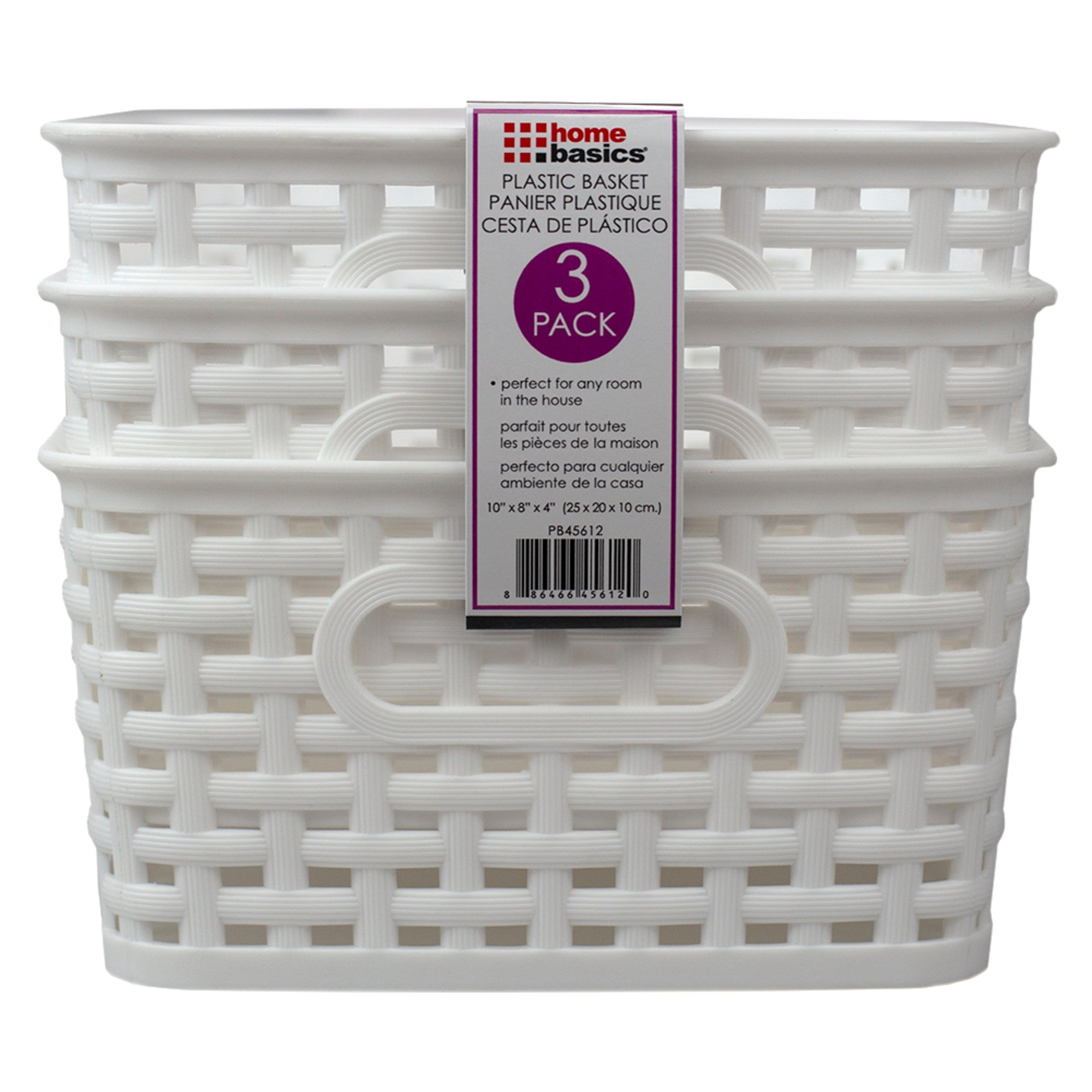 Home Basics Crossweave 10" x 7.5" x 4" Multi-Purpose Stackable Plastic Storage Basket, (Pack of 3) - Assorted Colors