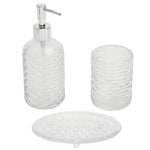 Load image into Gallery viewer, Home Basics Rippled 3 Piece Glass Bath Accessory Set, Clear $6.00 EACH, CASE PACK OF 8
