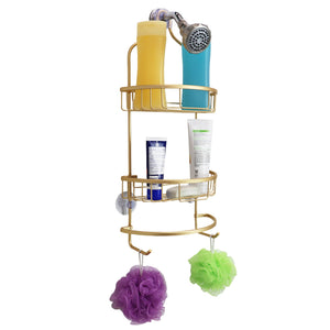 Home Basics 2 Tier Aluminum Suctioned Shower Caddy with Towel Rack and  Integrated Hooks, Gold, SHOWER