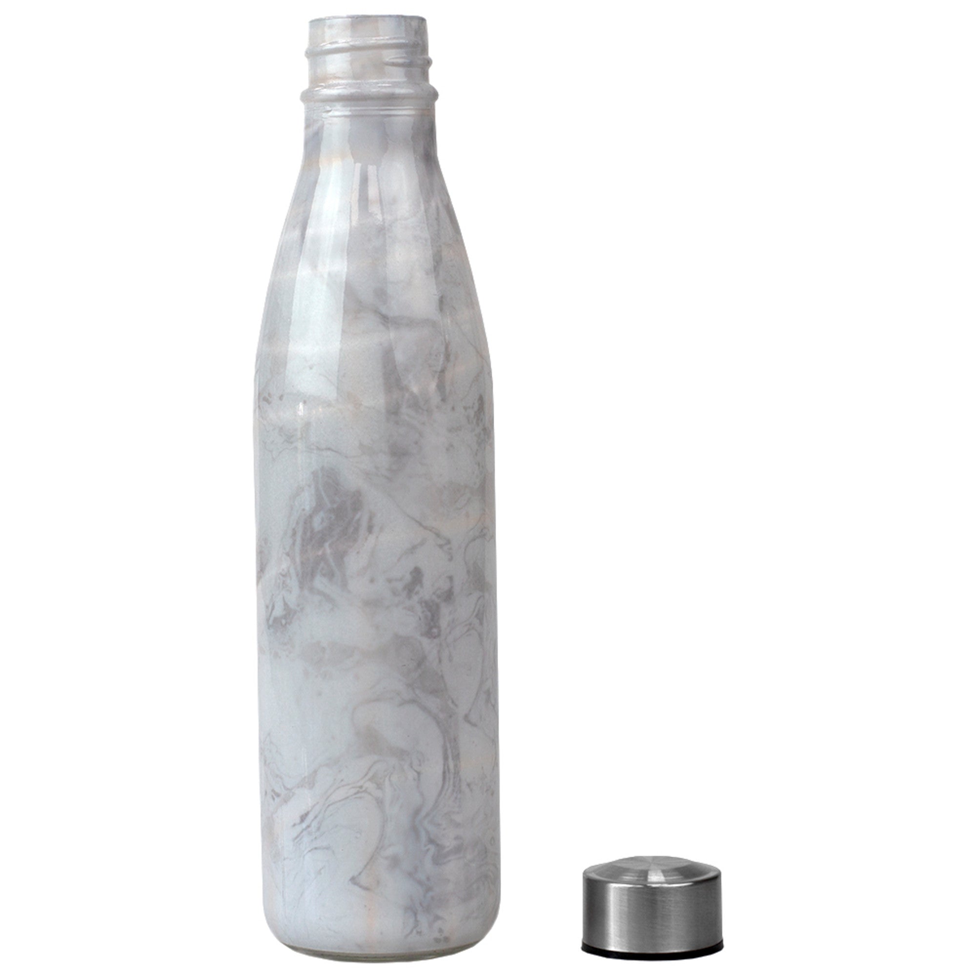 Home Basics Marble Like 32 Oz. Glass Travel Water Bottle with Easy Twist on Leak Proof Steel Cap - Assorted Colors